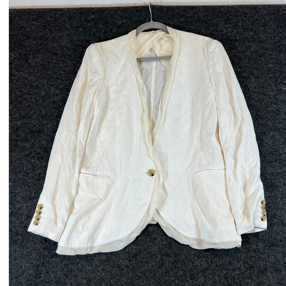 Helmut Lang Relic Cream Viscose Silk Blend Single Button Blazer Jacket Womens 6